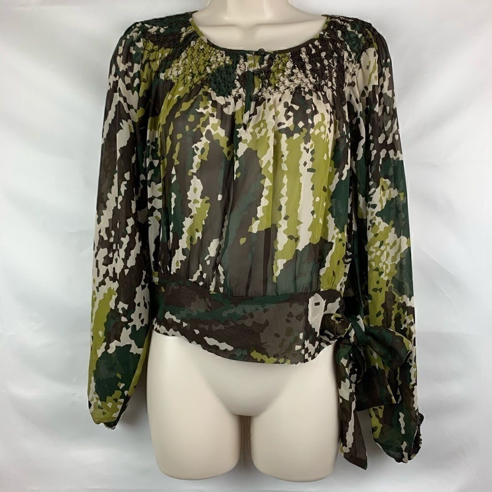Michael Kors  green camo print silk blouse